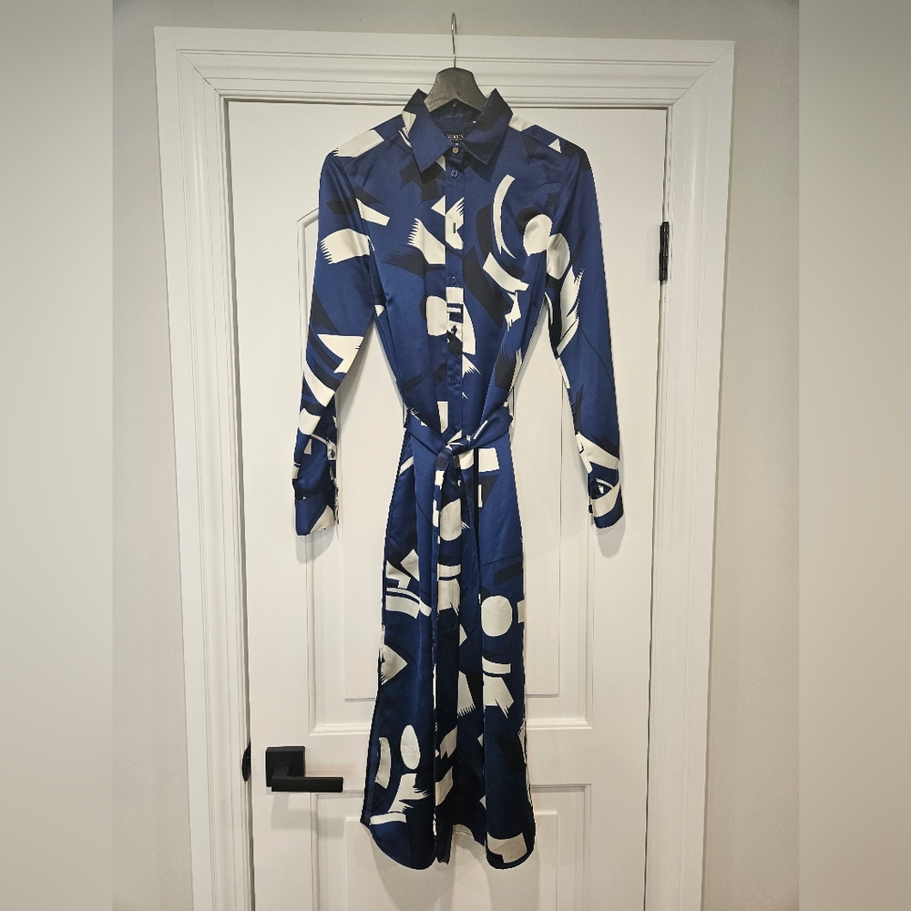 Ralph Lauren Blue and White Long Sleeve Dress